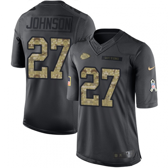 Men's Nike Kansas City Chiefs 27 Larry Johnson Limited Black 2016 Salute to Service NFL Jersey