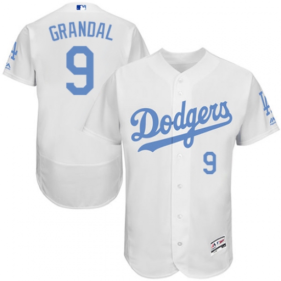 Men's Majestic Los Angeles Dodgers 9 Yasmani Grandal Authentic White 2016 Father's Day Fashion Flex Base MLB Jersey