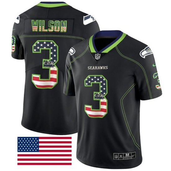 Men's Nike Seattle Seahawks 3 Russell Wilson Limited Black Rush USA Flag NFL Jersey