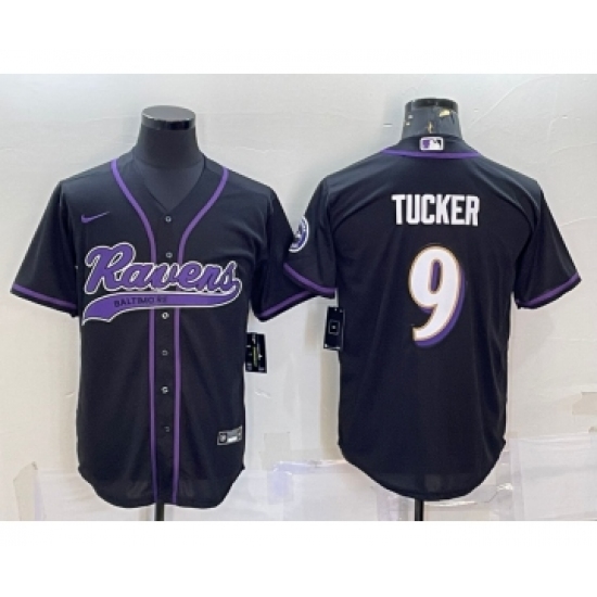 Men's Baltimore Ravens 9 Justin Tucker Black With Patch Cool Base Stitched Baseball Jersey