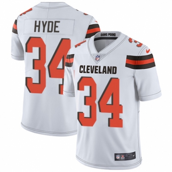 Men's Nike Cleveland Browns 34 Carlos Hyde White Vapor Untouchable Limited Player NFL Jersey