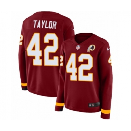 Women's Nike Washington Redskins 42 Charley Taylor Limited Burgundy Therma Long Sleeve NFL Jersey