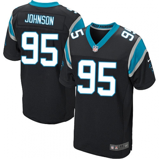 Men's Nike Carolina Panthers 95 Charles Johnson Elite Black Team Color NFL Jersey