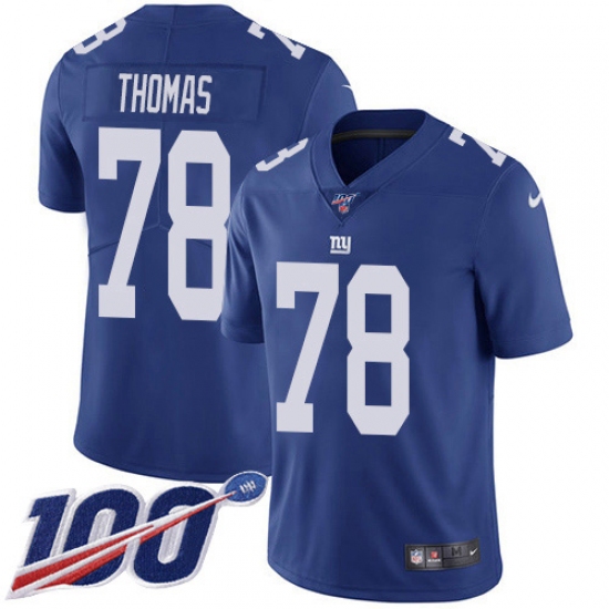 Youth New York Giants 78 Andrew Thomas Royal Blue Team Color Stitched NFL 100th Season Vapor Untouchable Limited Jersey