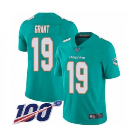 Men's Miami Dolphins 19 Jakeem Grant Aqua Green Team Color Vapor Untouchable Limited Player 100th Season Football Jersey