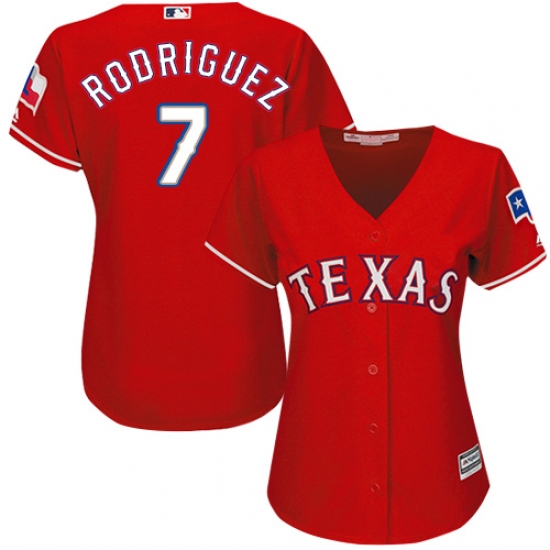 Women's Majestic Texas Rangers 7 Ivan Rodriguez Authentic Red Alternate Cool Base MLB Jersey