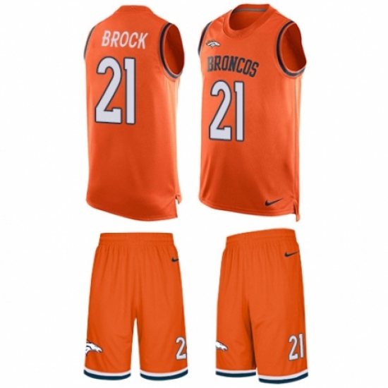 Men's Nike Denver Broncos 21 Tramaine Brock Limited Orange Tank Top Suit NFL Jersey