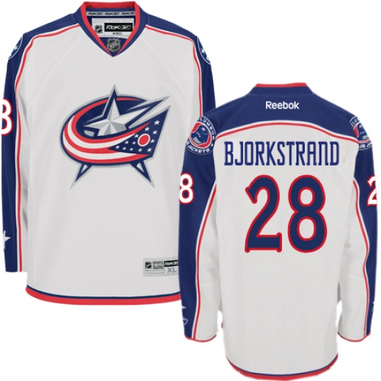 Youth Reebok Columbus Blue Jackets 28 Oliver Bjorkstrand Authentic White Away NHL Jersey