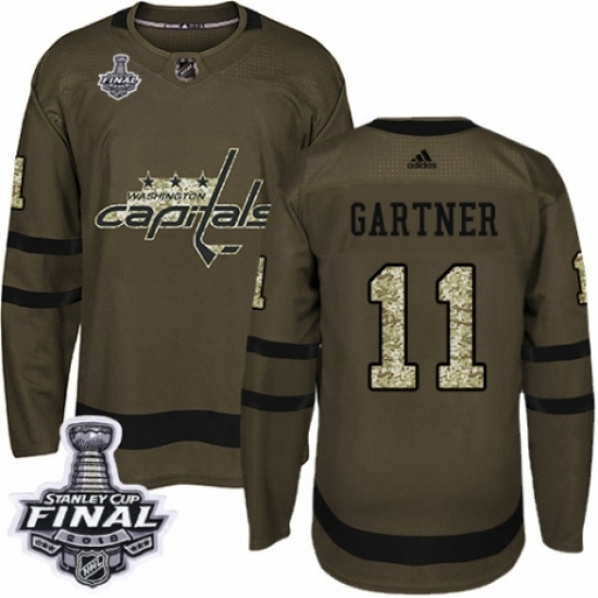 Men's Adidas Washington Capitals 11 Mike Gartner Authentic Green Salute to Service 2018 Stanley Cup Final NHL Jersey
