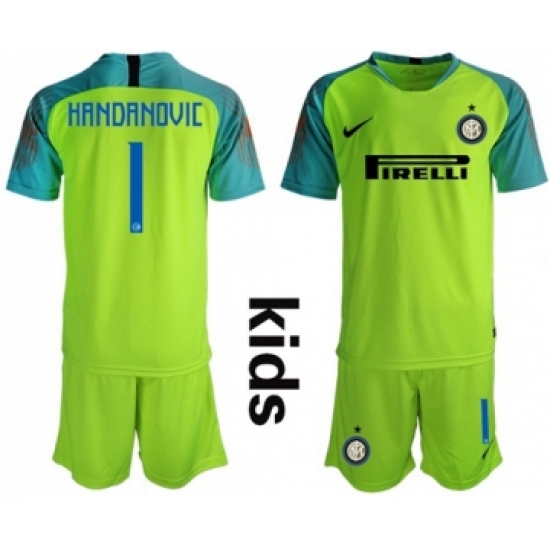 Inter Milan 1 Handanovic Shiny Green Goalkeeper Kid Soccer Club Jersey