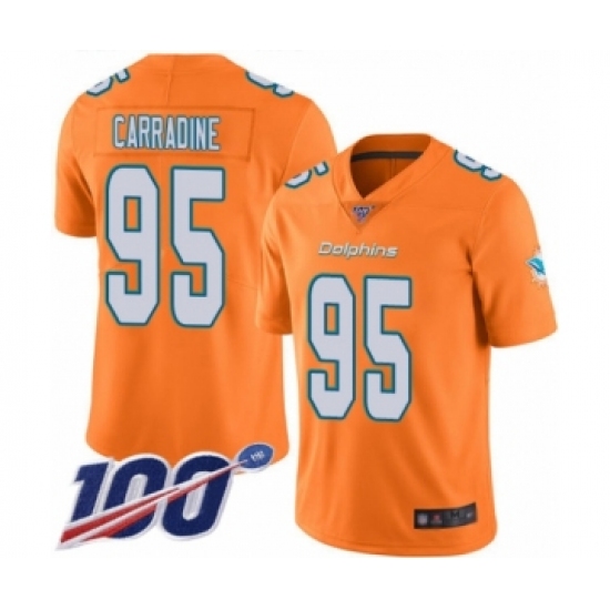 Men's Miami Dolphins 95 Tank Carradine Limited Orange Rush Vapor Untouchable 100th Season Football Jersey