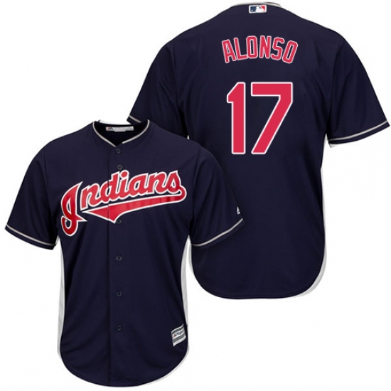 Youth Majestic Cleveland Indians 17 Yonder Alonso Authentic Navy Blue Alternate 1 Cool Base MLB Jersey