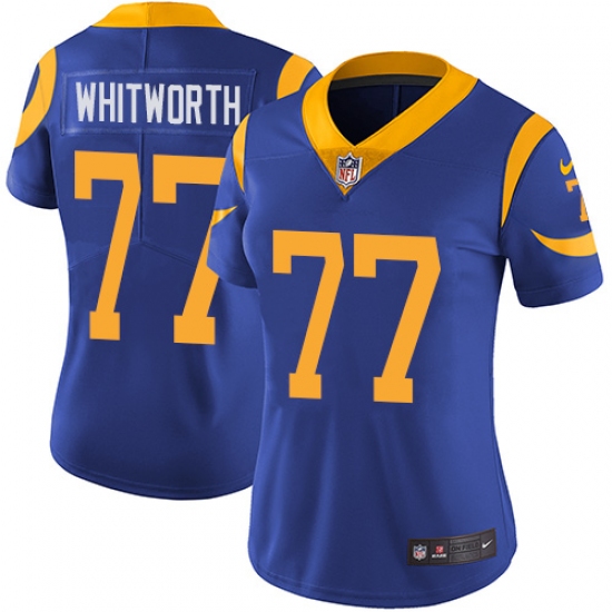 Women's Nike Los Angeles Rams 77 Andrew Whitworth Elite Royal Blue Alternate NFL Jersey