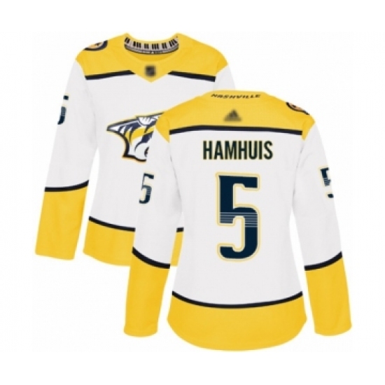 Women's Nashville Predators 5 Dan Hamhuis Authentic White Away Hockey Jersey