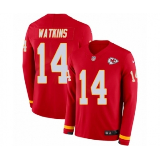 Men's Nike Kansas City Chiefs 14 Sammy Watkins Limited Red Therma Long Sleeve NFL Jersey