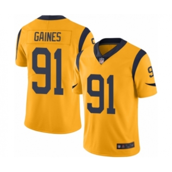 Men's Los Angeles Rams 91 Greg Gaines Limited Gold Rush Vapor Untouchable Football Jersey