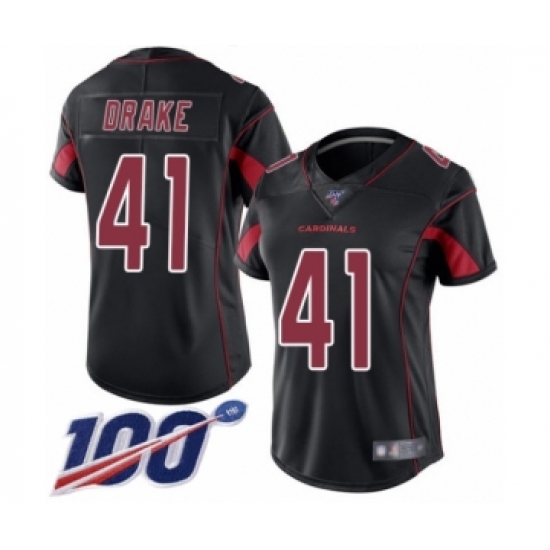 Women's Arizona Cardinals 41 Kenyan Drake Limited Black Rush Vapor Untouchable 100th Season Football Jersey