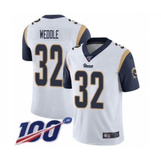 Men's Los Angeles Rams 32 Eric Weddle White Vapor Untouchable Limited Player 100th Season Football Jersey