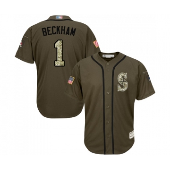 Men's Seattle Mariners 1 Tim Beckham Authentic Green Salute to Service Baseball Jersey
