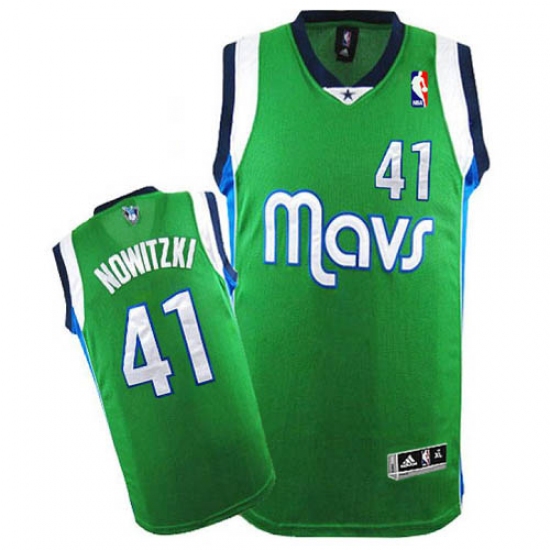 Men's Adidas Dallas Mavericks 41 Dirk Nowitzki Authentic Green NBA Jersey