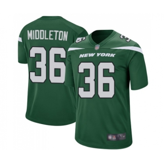 Men's New York Jets 36 Doug Middleton Game Green Team Color Football Jersey