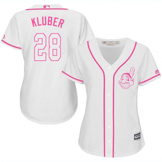 Women's Majestic Cleveland Indians 28 Corey Kluber Authentic White Fashion Cool Base MLB Jersey
