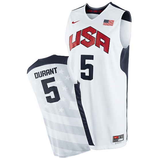 Men's Nike Team USA 5 Kevin Durant Authentic White 2012 Olympics Basketball Jersey