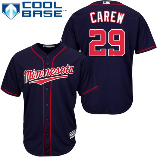 Youth Majestic Minnesota Twins 29 Rod Carew Authentic Navy Blue Alternate Road Cool Base MLB Jersey