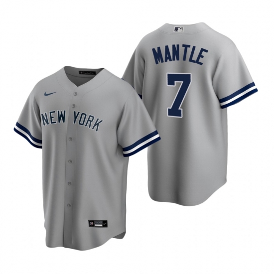 Men's Nike New York Yankees 7 Mickey Mantle Gray Road Stitched Baseball Jersey