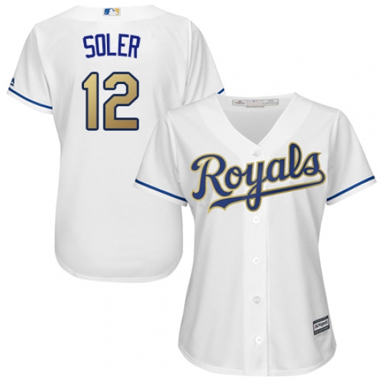 Women's Majestic Kansas City Royals 12 Jorge Soler Authentic White Home Cool Base MLB Jersey