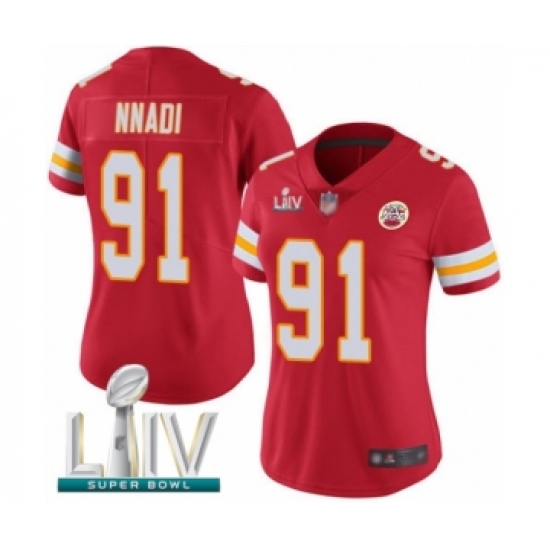 Women's Kansas City Chiefs 91 Derrick Nnadi Red Team Color Vapor Untouchable Limited Player Super Bowl LIV Bound Football Jersey