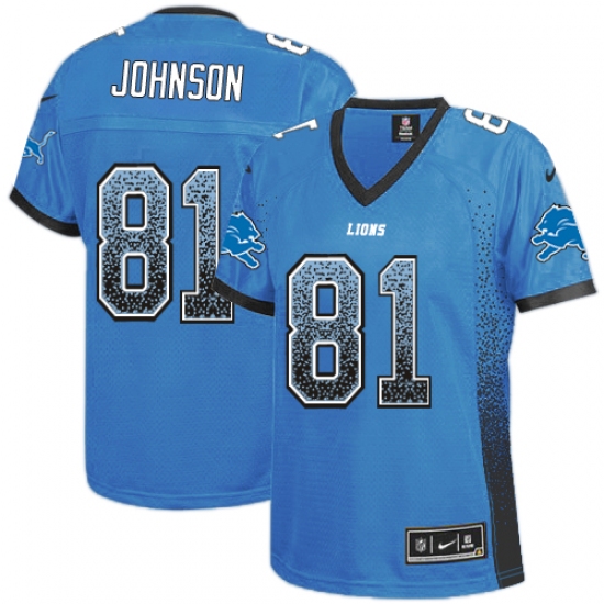 Youth Nike Detroit Lions 81 Calvin Johnson Elite Light Blue Drift Fashion NFL Jersey