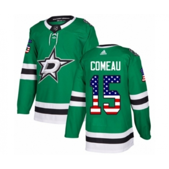 Men's Adidas Dallas Stars 15 Blake Comeau Authentic Green USA Flag Fashion NHL Jersey