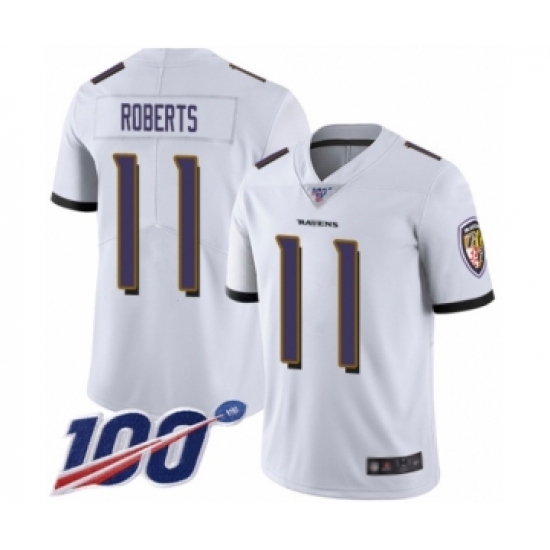 Men's Baltimore Ravens 11 Seth Roberts White Vapor Untouchable Limited Player 100th Season Football Jersey