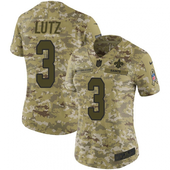 Women's Nike New Orleans Saints 3 Wil Lutz Limited Camo 2018 Salute to Service NFL Jersey