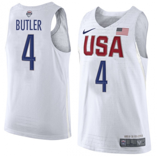 Men's Nike Team USA 4 Jimmy Butler Authentic White 2016 Olympic Basketball Jersey
