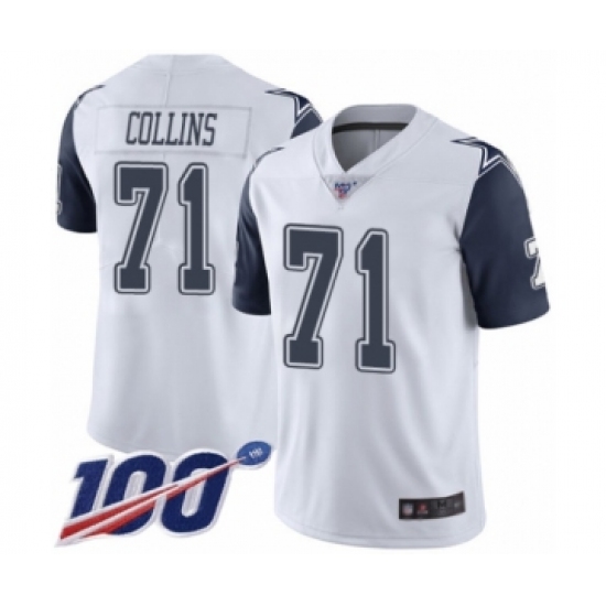 Men's Dallas Cowboys 71 La'el Collins Limited White Rush Vapor Untouchable 100th Season Football Jersey