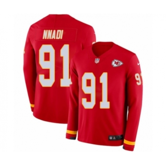 Men's Nike Kansas City Chiefs 91 Derrick Nnadi Limited Red Therma Long Sleeve NFL Jersey