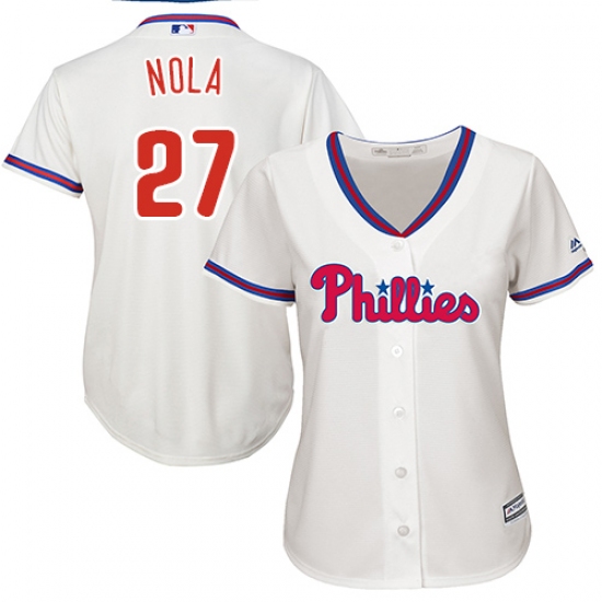 Women's Majestic Philadelphia Phillies 27 Aaron Nola Authentic Cream Alternate Cool Base MLB Jersey