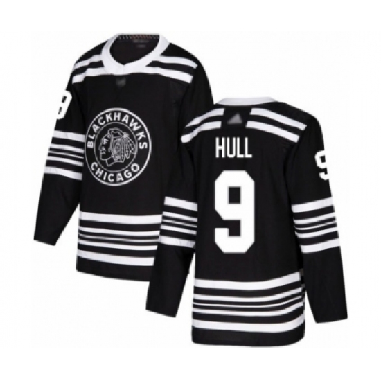 Men's Chicago Blackhawks 9 Bobby Hull Authentic Black Alternate Hockey Jersey
