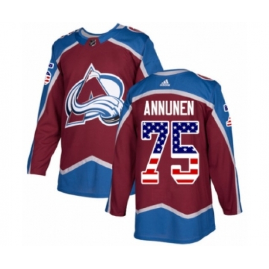 Men's Adidas Colorado Avalanche 75 Justus Annunen Authentic Burgundy Red USA Flag Fashion NHL Jersey
