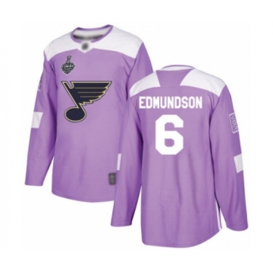 Youth St. Louis Blues 6 Joel Edmundson Authentic Purple Fights Cancer Practice 2019 Stanley Cup Final Bound Hockey Jersey