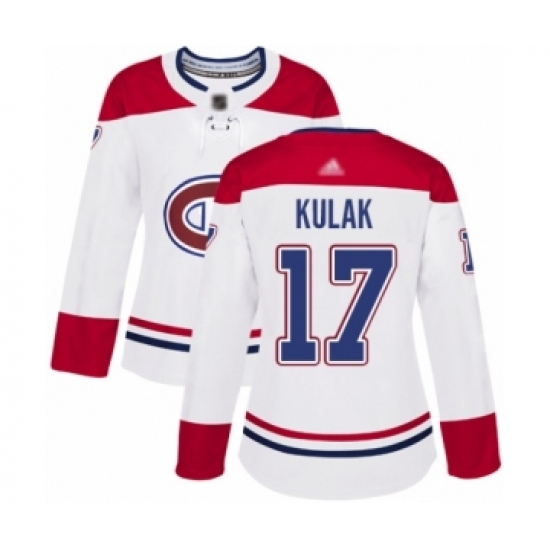 Women's Montreal Canadiens 17 Brett Kulak Authentic White Away Hockey Jersey