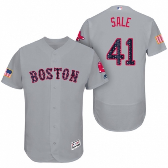 Men's Majestic Boston Red Sox 41 Chris Sale Grey Stars & Stripes Authentic Collection Flex Base MLB Jersey