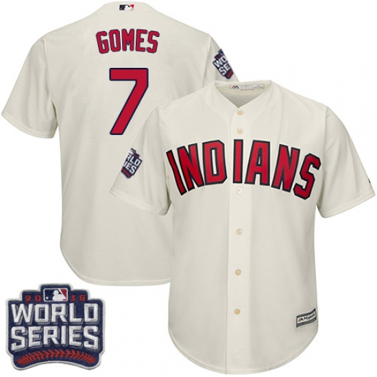Men's Majestic Cleveland Indians 7 Yan Gomes Cream 2016 World Series Bound Flexbase Authentic Collection MLB Jersey