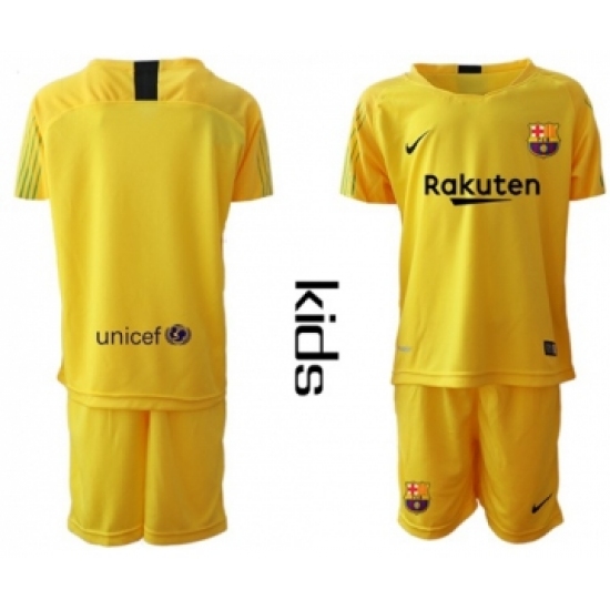 Barcelona Blank Yellow Goalkeeper Kid Soccer Club Jersey