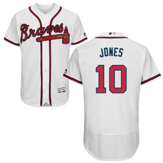 Men's Majestic Atlanta Braves 10 Chipper Jones White Home Flex Base Authentic Collection MLB Jersey