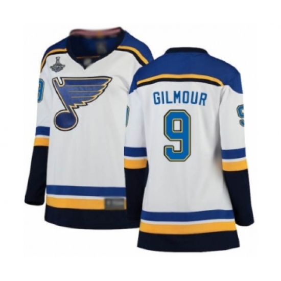 Women's St. Louis Blues 9 Doug Gilmour Fanatics Branded White Away Breakaway 2019 Stanley Cup Champions Hockey Jersey