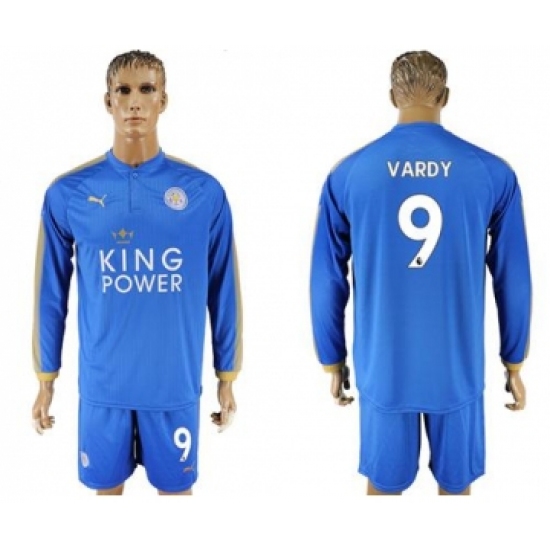Leicester City 9 Vardy Home Long Sleeves Soccer Club Jersey