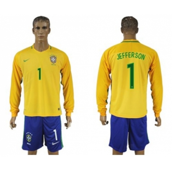 Brazil 1 Jefferson Home Long Sleeves Soccer Country Jersey